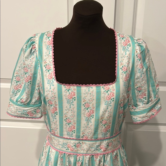 TCEC Pastel Pink Mint Green Floral Short Sleeve Cottagecore Dress Size Large - Picture 6 of 13